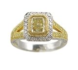 Canary & White Diamond 18k Two-Tone Gold Vintage Antique Style Engagement Ring