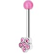 Pink Gem Flower Eyebrow Ring with Acrylic Ball