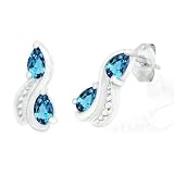 Pear Cut London Blue Topaz Drop Earrings Sterling Silver