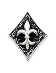 Sterling Silver Antiqued Diamond Shape w/ Fleur de lis Pendant QC4502"