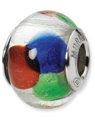 Sterling Silver White/Blue/Green/Red Italian Murano Glass Charm