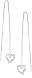 Silver Ladies E4975 Heart On Long Bead Chain Drop