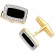14Kt Yellow Gold Rectangular Black Onyx and Diamond Cufflinks