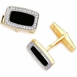 14Kt Yellow Gold Rectangular Black Onyx and Diamond Cufflinks