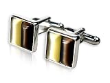Elegant Brown and Gold Square Cufflinks Framed in Silver with Presentation Box