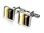 Elegant Brown and Gold Square Cufflinks Framed in Silver with Gift Box