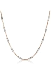Italian Sterling Silver Rhodium and Rose Gold Plated Rolo and Diamond Cut Bar Chain Necklace
