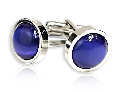 Timeless Round Royal Blue Cateye Cufflinks Framed in Silver with Presentation Box