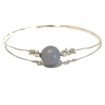 Angelite Bracelet 09 Bangle Blue Crystal Healing Silver Wavy Metal Wire Wrap Gemstone Reiki Stone