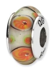 Sterling Silver White And Orange Hand-blown Glass Charm