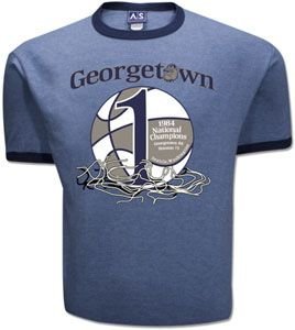 Buy NCAA Vintage 1984 Georgetown Hoyas Basketball National Champions Blue Ringer Short Sleeve T-Shirt by Champions Again