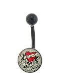 Genuine Ed Hardy Anodized Black Belly Ring - Love Kills Slowly Logo in 10mm - 14 Gauge - 5mm Ball - Sold Individually
