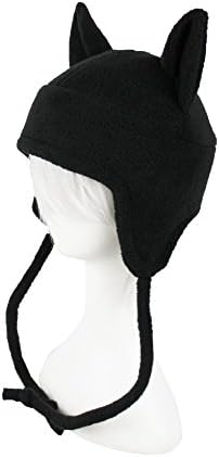 Black Cat Hat with Solid Black Inner Ears Super Cute Anime Aviator Style Adult Sized