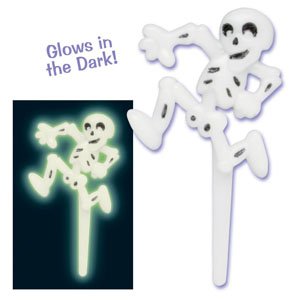 Official Crispie Sweets Cupcake Topper KIT - Halloween Glow-In-The-Dark Skeletons - w/ Dusting Sugar Sampler & Bonus Card - 24 Picks - Eligible for Amazon Prime!