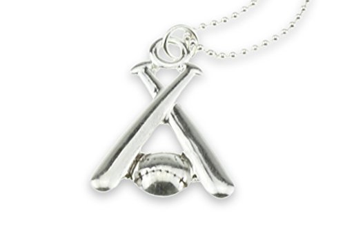 Statement Necklace - Alluring Baseball and Bat Silver Pendant Cute Woman Teen Girl Birthday Gift Jewelry