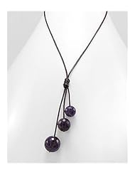 Leather Semi GemStone Beads Necklace In 92.5 Sterling Silver