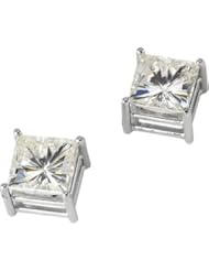 14K Yellow Gold Pair 08.00 mm=6 Cttw Created Moissanite Solitaire Light Wire Basket Princess Earring