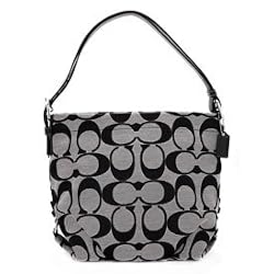 Authentic Coach Signature 24CM Zip Duffle Hobo Bag 15067 (Black/White)