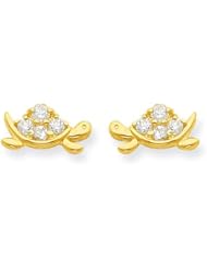 MadiK® Childrens 14k Yellow Gold Polished CZ Turtle Post Stud Earrings
