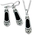 Sterling Silver Onyx Earring and Necklace Set