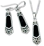 Sterling Silver Onyx Earring and Necklace Set