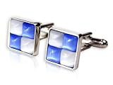 Unforgettable Blue & White Catseye Cufflinks in Silver Frame with Presentation Box