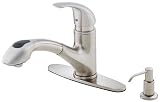 Danze D454612SS Melrose Single Handle Pull Out Kitchen Faucet with Soap Dispenser, Stainless Steel