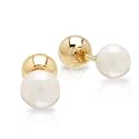 14k Yellow Gold White Freshwater Cultured Pearl and Ball Reversible Stud Earrings (3.75mm)