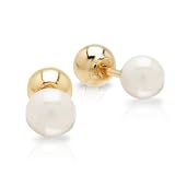 14k Yellow Gold White Freshwater Cultured Pearl and Ball Reversible Stud Earrings (3.75mm)