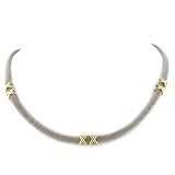 14K Two Tone Flat Mesh Necklace w/ 'X Accents