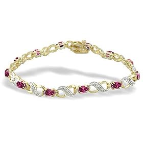 14K Yellow Gold Genuine Oval Pink Tourmaline and Diamond Bracelet by Jewels For Me