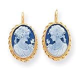 14k 12x16mm Porcelain Cameo Leverback Earrings
