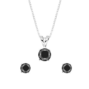 14k White Gold Black Diamond Earrings and Pendant Box Set (2.00 cttw), 18'' by
