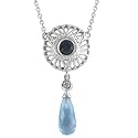 14K White Gold Hair Filigree Sapphire Duchess Pendant
