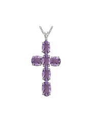6x4mm Oval Amethyst Cross Pendant- Free 18 Inch Chain Included