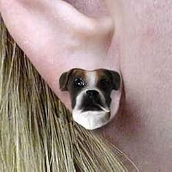 Boxer Uncropped - Dog Figurine Jewelry - Stud Earrings