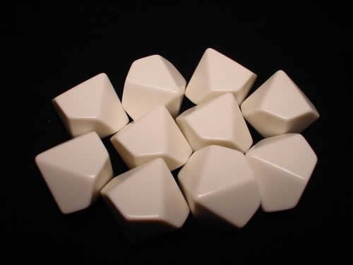 Opaque 16mm Polyhedral White Bag of 10 Blank d10 by Chessex Dice