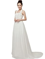 Beaded Fitted Applique Chiffon Sheath Halter  Dress