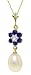 14k Solid Gold 18" Necklace with Natural Sapphire Flower and Pearl Pendant
