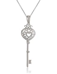 Sterling Silver Heart Key Pendant Necklace (0.06 cttw, I-J Color, I3 Clarity), 18"