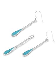 Sterling Silver Turquoise Extra Long Tear Drop Earring & Necklace Set