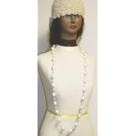 One Strand Large White Beads Separated By Silver and Small Pearls Long Chain Necklace and Earrings...