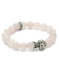 King Baby 10mm Rose Quarz Bead Bracelet with Day of the Dead Crowned Heart