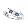 10K White Gold 3 Stone Channel Set Round Blue & White Diamond Ring (1 ctw, H-I, SI1-I2)