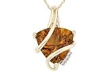 4 7/8 Carat Trillion-Cut Cognac Quartz and Diamond 14K Gold Pendant w/Chain