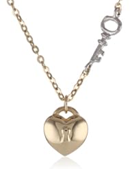 14k Two Tone Gold Colored Heart and Key Pendant Necklace, 18"