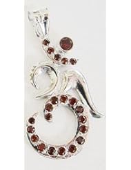 925 St Sterling Silver Ornate Stand Alone Tibetan Buddhist Om Ohm Gem Pendant Chakra Yoga Jewelry Birth Stone January Red Garnet Ruby Colored CZ Cubic Zirconia Necklace Jewelry 1 1/8 x 7/8 Inches