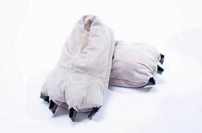 NiniMoe Gray Soft Plush Indoor Home Slippers Paw Claws Cosplay, Unisex Adults Men Womens Teens (EU Size: L 40-43)