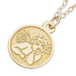 14K Yellow Gold Children's Angel Pendant w 15 Chain