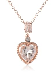 Sterling Silver, Pink Plated Diamond and Morganite Heart Shaped Pendant Necklace with Chain, (0.017 cttw, GH Color, I3 Clarity),18"